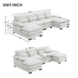 Merax 110" Modular Sectional Couches with Waist Pillows, 6-seat Upholstered Sleeper Sofa Bed Chaise Lounge for Living Room Furniture, White Merax