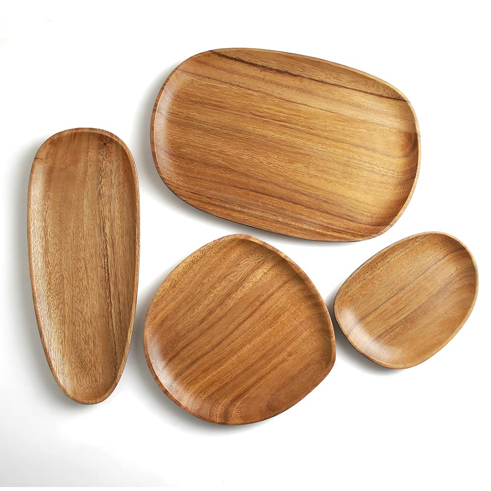 AOOSY Wood Serving Tray, Wooden Serving Platters Set for Serving Food, Fruit, Vegetable, Meat Breakfast Lunch Dinner in Bed Decorative Bread Plates Party Wood Serving Board, Set of 4 - WoodArtSupply