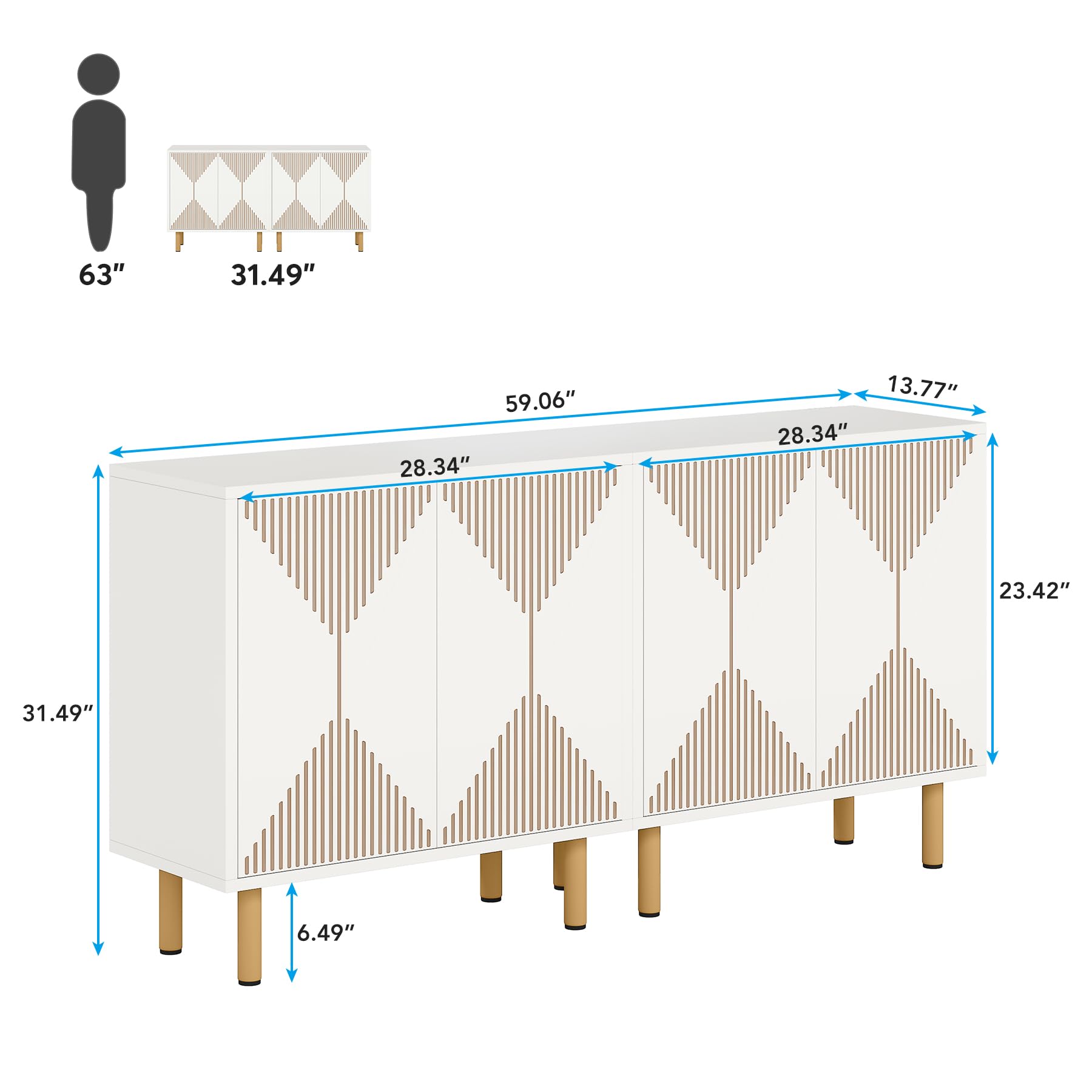 Tribesigns Modern White Storage Cabinet Set, Freestanding Floor Cabinet, Classic 59 inches Sideboard, Wood Buffet Cabinet with Doors, Large Storage Cabinet for Living Room, Dining Room, Garag - WoodArtSupply