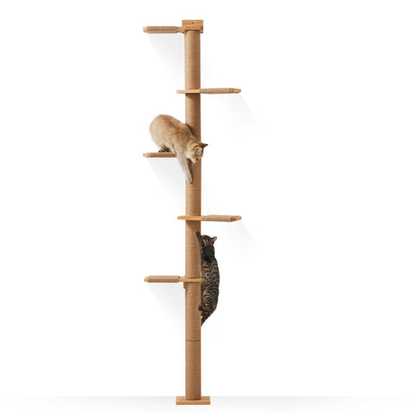 FUKUMARU Tall Cat Tree, 5 Tier Floor to Ceiling Cats Tower, Wall-Mounted Kitten Scratching Post, Wild Simulation Kittens Wall Shelves, Suitable for Climb, Scratch, Lookout and Play FUKUMARU