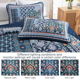 WONGS BEDDING Navy Blue Quilt Set King Size,Bohemian Patchwork Bedspread Coverlet Set, Reversible Farmhouse Floral Pattern Bedspreads Bedding Set for All Seasons (104"x90") WONGS BEDDING