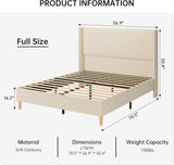 GarveeHome Full Size Bed Frame, Upholstered Platform Corduroy Bed Frame with Vertical Channel Tufted Wingback Headboard, Strong Wooden Slats, No Box Spring Needed, Easy Assembly, Creamy Beige GarveeHome