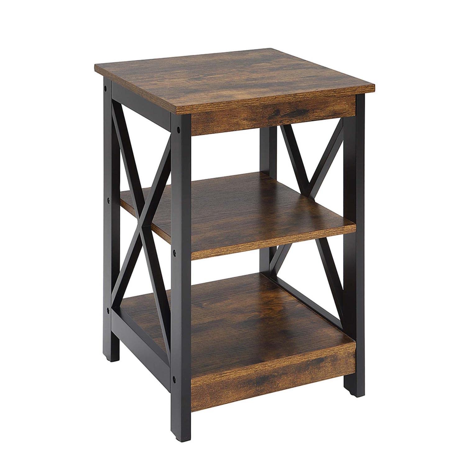 Convenience Concepts Oxford End Table with Shelves, Barnwood/Black - WoodArtSupply