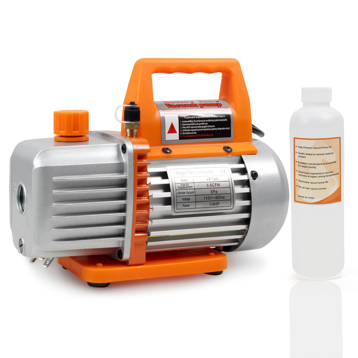 BACOENG 3.5CFM Vacuum Pump, 110V 1/3HP Single Stage Rotary Vane HVAC Vacuum Pump with Oil, for R12 R22 R134a R410a AUTO AC Refrigerant Recharging, Degassing Resin BACOENG