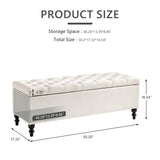 kinmars Ottoman with Storage,50.2-inch Upholstered End of Bed Storage Bench for Bedroom,for The Living Room,for Entryway, with Button and Safety Hinges,Detachable (White) kinmars