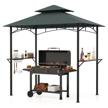 Tangkula 8x5 Ft Grill Gazebo, 2-Tier Barbecue Gazebo with 2 Shelves, 7 Hooks, Metal Frame, Outdoor Grill Canopy for Backyard Garden Poolside (Grey) Tangkula