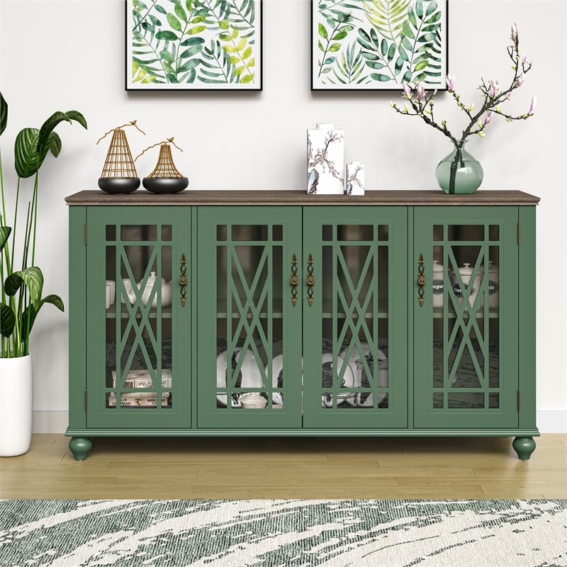 LIVILAND 63" Vintage Style Wood Kitchen Accent Buffet Sideboard Cabinet - Green LIVILAND
