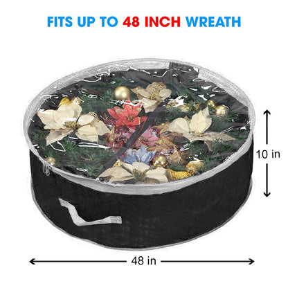 Primode Christmas Wreath Storage Bag 48" with Clear Window | Extra Large Garland Xmas Wreath Container | Durable 600D Oxford Material | XL Huge 48” Holiday Wreath Bags Box (Black)