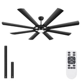 Ohniyou 76 inch Large Ceiling Fans with Lights and Remote, 8 Wood Blades White Outdoor Modern Industrial LED Lights Ceiling Fans with Reversible Quiet DC Motor for Living Room Patio Farmhouse Ohniyou