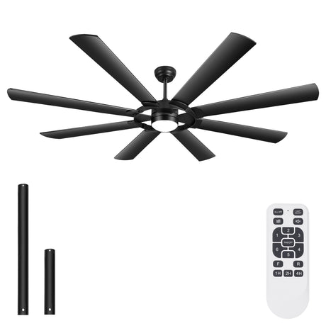 Ohniyou 76 inch Large Ceiling Fans with Lights and Remote, 8 Wood Blades White Outdoor Modern Industrial LED Lights Ceiling Fans with Reversible Quiet DC Motor for Living Room Patio Farmhouse Ohniyou