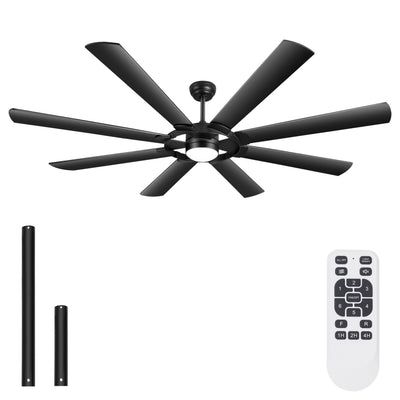 Ohniyou 76 inch Large Ceiling Fans with Lights and Remote, 8 Wood Blades White Outdoor Modern Industrial LED Lights Ceiling Fans with Reversible Quiet DC Motor for Living Room Patio Farmhouse