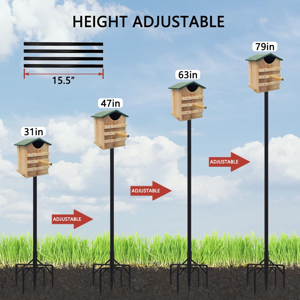 Bird Feeder Pole Kit 79 Inch,Bird House Pole for Outdoors Heavy Duty,5 Base Prongs Adjustable Bird Feeder Stand for Bird House RINLAIN