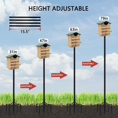 Bird Feeder Pole Kit 79 Inch,Bird House Pole for Outdoors Heavy Duty,5 Base Prongs Adjustable Bird Feeder Stand for Bird House