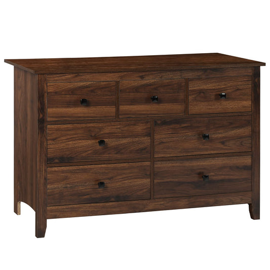 LTMEUTY Bedroom Dresser - Wooden Dresser for Bedroom, 7 Drawers Horizontal Dresser, Rustic Style Bedroom Furniture, Chest of Dresser, Brown Wood Grain