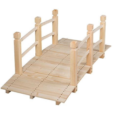 S AFSTAR Garden Bridge, 5FT Wooden Arc Footbridge for Outdoors with Safety Guardrails, Decorative Landscaping for Garden Yard Walkway Creek Farm, 400 LBS Capacity (Natural Finished) S AFSTAR