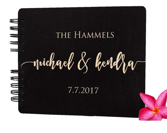 Wooden Wedding Guest Book Custom Made in USA (11"x8.5", Black Stain) Wood Rustic Vintage Personalized 50th Anniversary Bridal Shower Guestbook