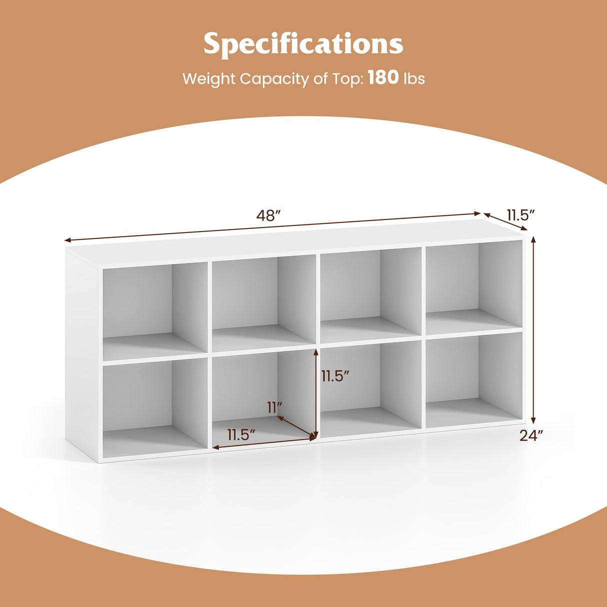 Tangkula 8-Cube Bookcase, Large Floor Standing Horizontal Bookshelf with 8 Open Shelves & 2 Anti-Tipping Kits, Home Office Wooden Storage Book Shelf for Living Room, Study (White, 8-Cube) Tangkula