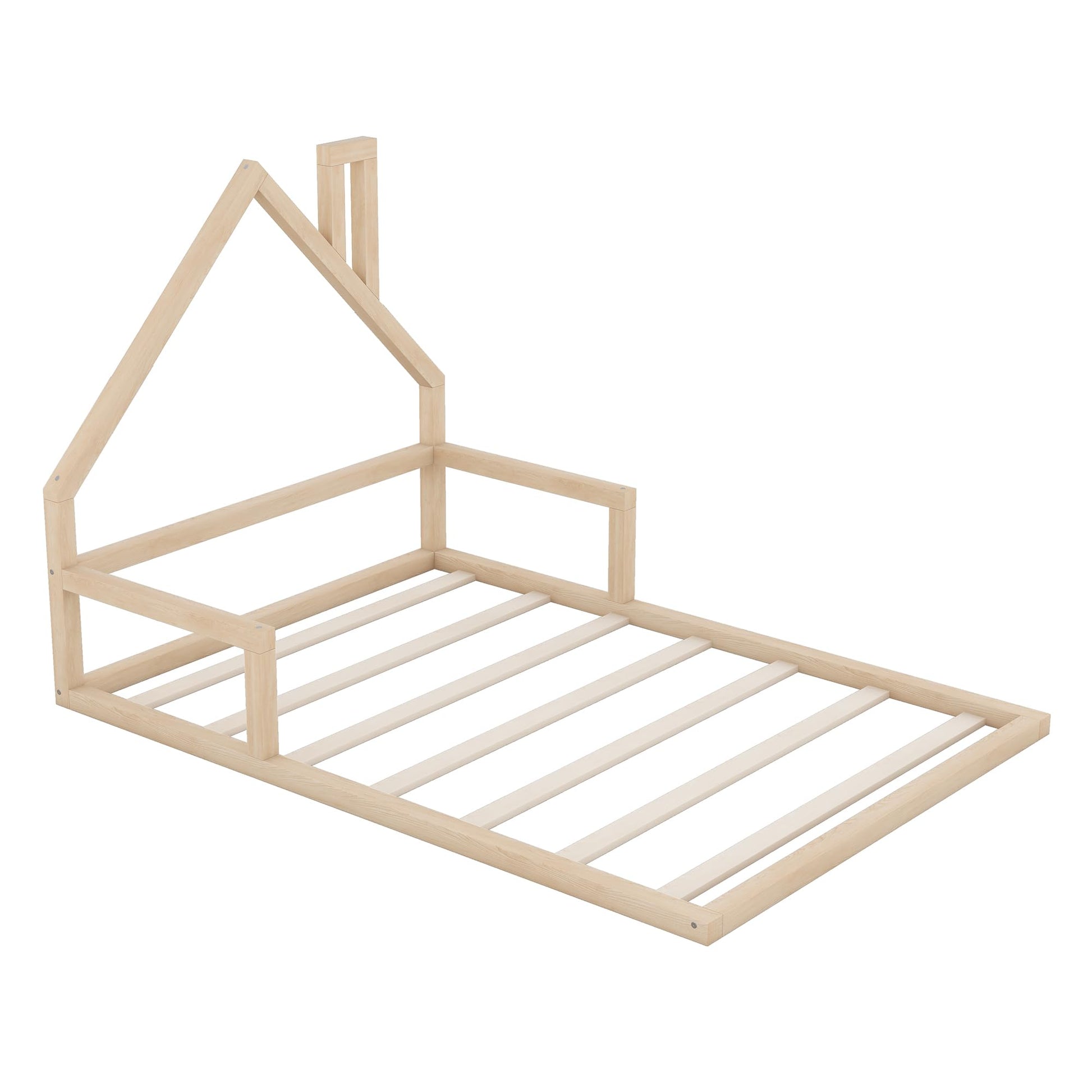 MERITLINE House-Shaped Full Size Floor Bed Frame for Kids – Stylish & Safe Wood Design - WoodArtSupply