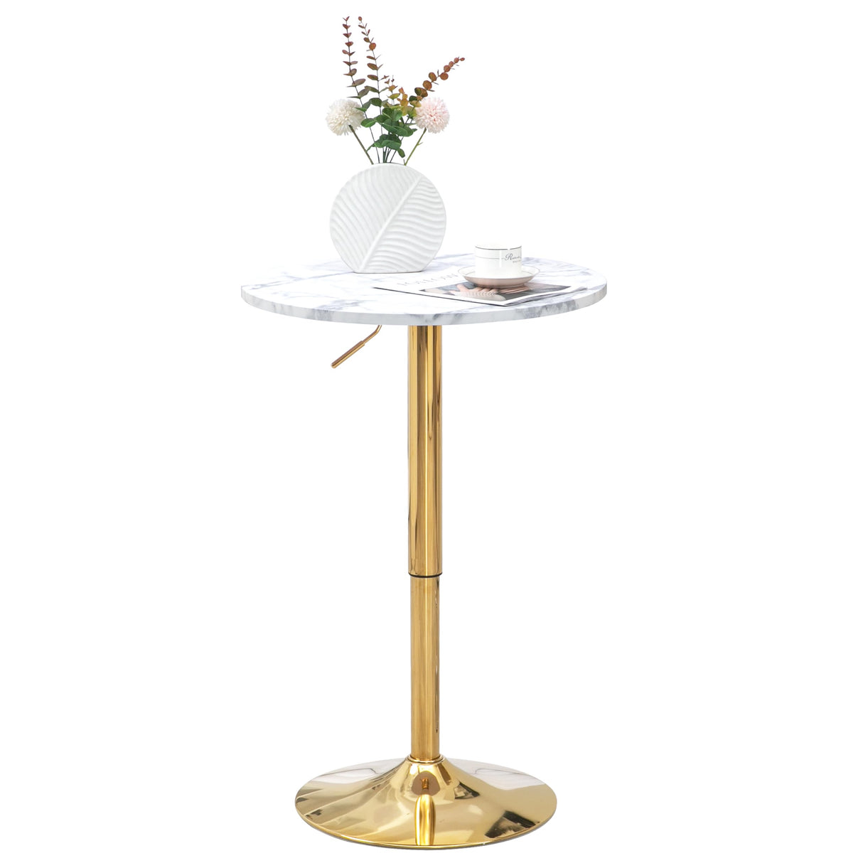 Finnhomy 24'' Round Cocktail Bar Table with Metal Base, Tall Bistro Pub Table, Adjustable 27.9''-35.4'' Counter Bar Height for Kitchen, Dining Room, Living Room, Easy Assembly, Gold Finnhomy