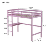 Bellemave Twin Loft Bed with Desk,Loft Bed for Kids, Boys, Girls,Wooden Loft Bed Frame,Built in Desk and Ladder, Pink（Rubber Wood） Bellemave