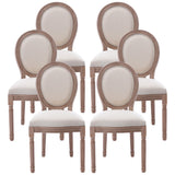 Nrizc French Dining Chairs Set of 6, French Country, Vintage Farmhouse Dining Chairs with Round Back, Solid Wood Beige Fabric Dining Room Chairs, for Kitchen, Bedroom Nrizc