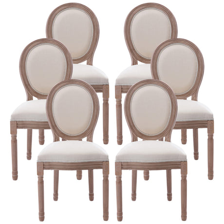 Nrizc French Dining Chairs Set of 6, French Country, Vintage Farmhouse Dining Chairs with Round Back, Solid Wood Beige Fabric Dining Room Chairs, for Kitchen, Bedroom Nrizc
