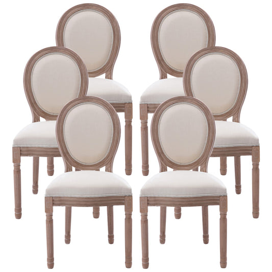 Nrizc French Dining Chairs Set of 6, French Country, Vintage Farmhouse Dining Chairs with Round Back, Solid Wood Beige Fabric Dining Room Chairs, for Kitchen, Bedroom - WoodArtSupply