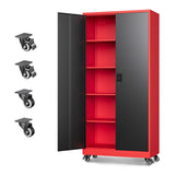 Letaya Metal Garage Storage Cabinets with Lock Door and Adjustable Shelves, Steel Tool Cabinets for Home,Office,Warehouse Organisieren (Black Red, 75" H) Letaya