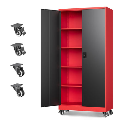 Letaya Metal Garage Storage Cabinets with Lock Door and Adjustable Shelves, Steel Tool Cabinets for Home,Office,Warehouse Organisieren (Black Red, 75" H)