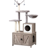 HOOBRO Cat Tree Tower with Litter Box Enclosure for Indoor Cats, Wooden Cat Condo with Scratching Posts, Cat Litter Box Furniture Hidden, All-in-One Cat Toy with Cat House, Greige BG15MZ03 HOOBRO