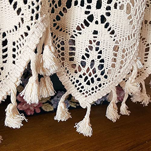 Yunsurey Retro Crochet Curtain Valance for Kitchen Window Boho Curtain Tiers for Coffee Decor Rod Pocket Farmhouse Short Curtains for Room Divider 1 Panel Knitting Doorway Curtain W47 X L26 Inch Yunsurey