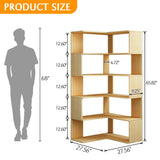IOTXY 6-Tier L-Shaped Corner Bookshelf - 66" Tall Wooden Freestanding Bookcase with Open Shelf Units, Oak IOTXY