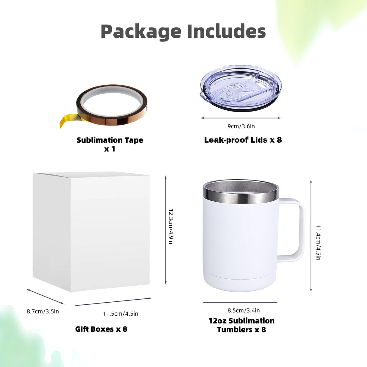 ColorSub 12 oz Sublimation Tumblers with Handle Insulated Stainless Steel Coffee Mugs Matte Tumblers Blanks with Gift Box, Heat Tape for Hot Cold Drinks, 8 Pack ColorSub