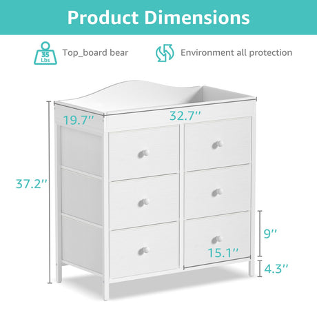 BOLUO Changing Table Dresser with 6 Fabric Drawers, Baby Dresser with Changing Table Top Diaper Changing Station with Storage for Nursery Modern BOLUO