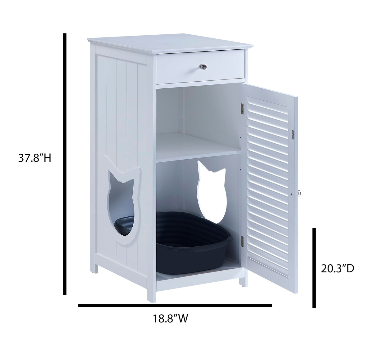 Penn-Plax Cat Walk Furniture: Contemporary Home Cat Litter Enclosure - Storage Drawer, Inner Shelf, and Shutter Style Door - White Penn-Plax