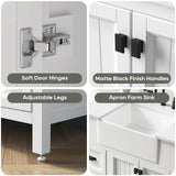 DELUXE LIVING 48 Inch Bathroom Vanity with Sink, Single Sink Bathroom Vanity, Solid Wooden Frame Bathroom Sink Cabinet with Soft Closing Doors & Drawers, Adjustable Feet, Apron Farm Sink, White DELUXE LIVING