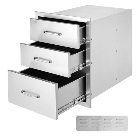 VEVOR 18x23 Inch Outdoor Kitchen Stainless Steel Triple Access BBQ Drawers with Chrome Handle, 18 x 20.5 x 23 Inch VEVOR