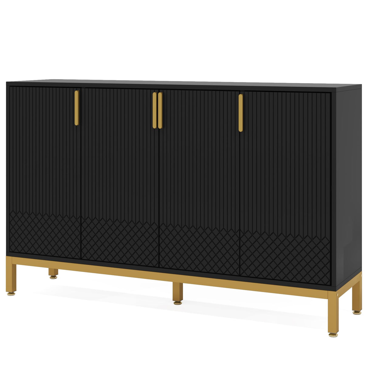 Tribesigns Luxury Buffet Cabinet with Storage, 59 Inch Kitchen Sideboard with 4 Doors, Coffee Bar Cabinet for Dining Room, Living Room, Black and Gold Tribesigns