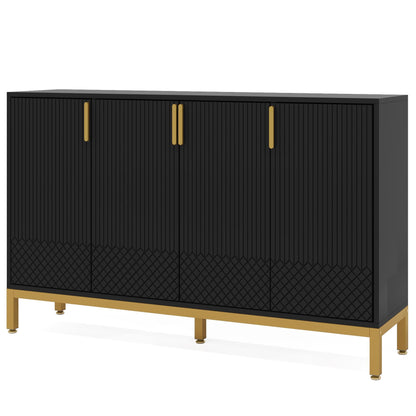 Tribesigns Luxury Buffet Cabinet with Storage, 59 Inch Kitchen Sideboard with 4 Doors, Coffee Bar Cabinet for Dining Room, Living Room, Black and Gold