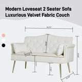 Small Velvet Loveseat Sofa with Gold Metal Legs,55-inch Modern Sofa Couch with 2 Side Pockets,Couch with Tufted Backrest for Living Room Bedroom Office (Beige) oaaktu