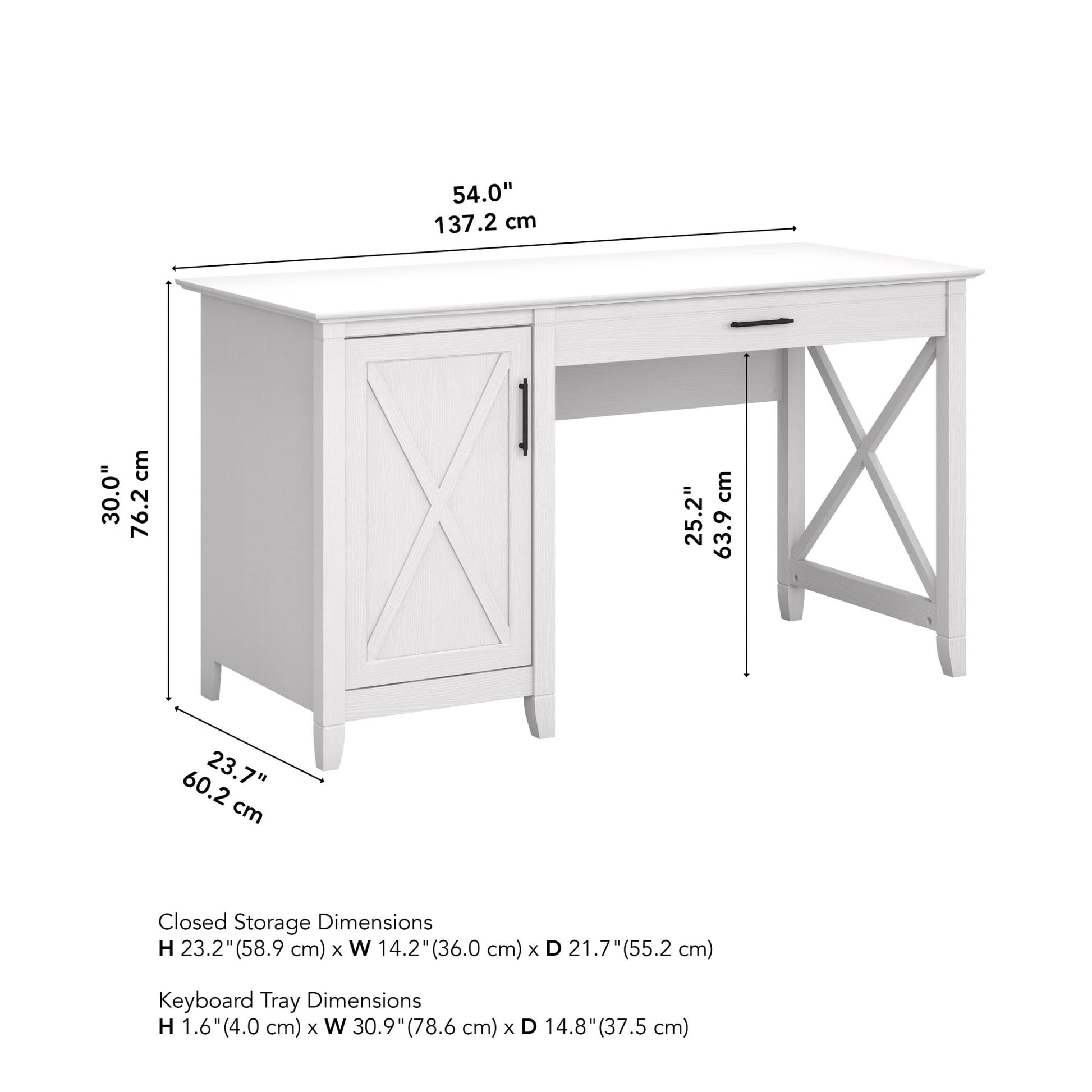 Bush Furniture Key West Computer Desk with Storage | Farmhouse PC Table for Home Office in Pure White Oak | 54W x 24D - WoodArtSupply