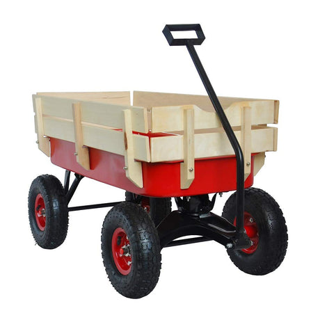ZeHuoGe Outdoor Sport Wagon All Terrain Pulling w/Removable Wooden Side Panels Air Tires Big Foot Panel Wagon 330 lbs. Weight Capacity Sturdy All Steel Wagon Bed ZeHuoGe