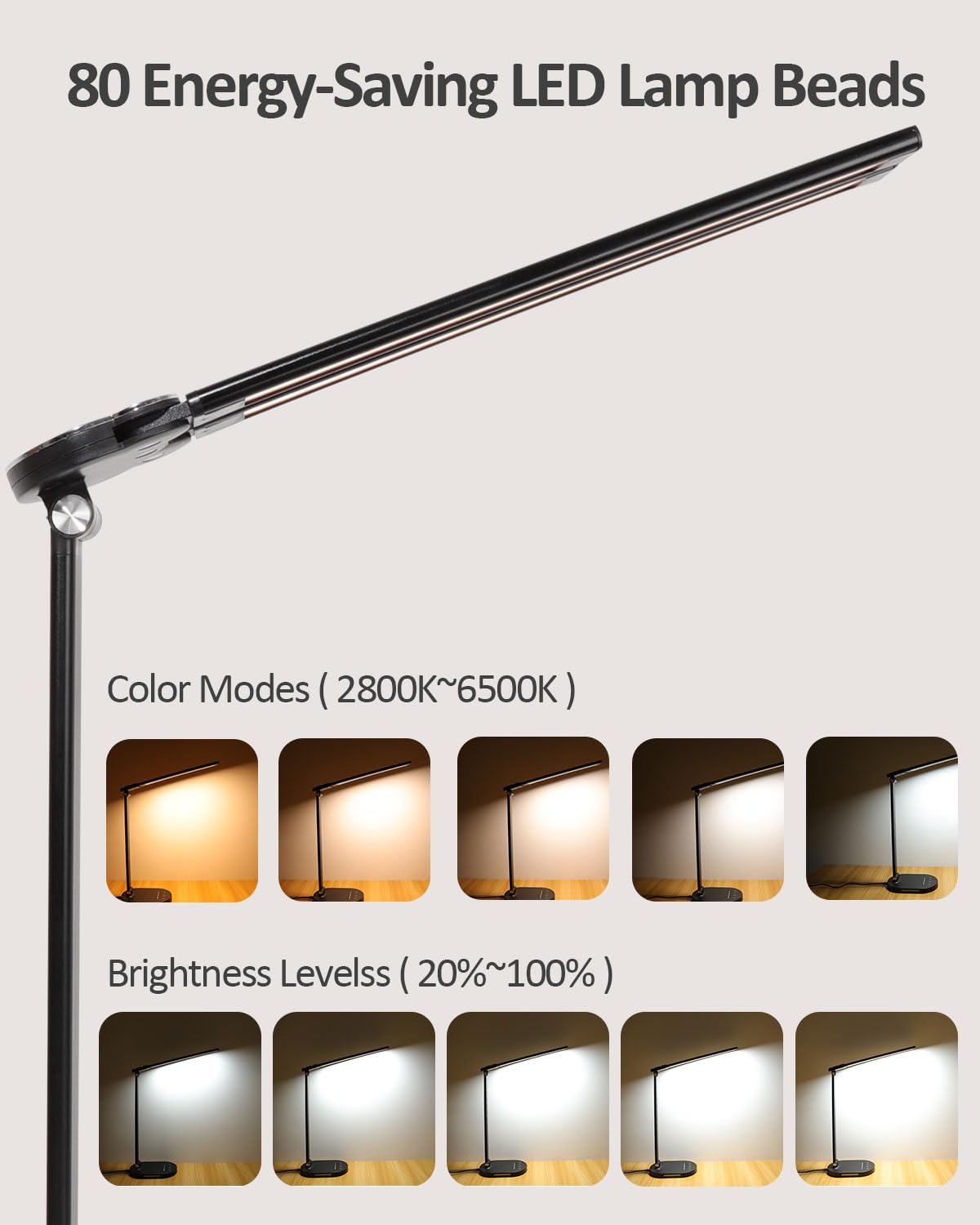LED Desk Lamps for Home Office, 14W Double Swing Arm LED Desk Lamp with USB Charging Port, Eye-Caring Architect Task Lamp, Desktop Lamp with Night Light Table Light for Work Study Craft with Adapter hukunos