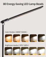 LED Desk Lamps for Home Office, 14W Double Swing Arm LED Desk Lamp with USB Charging Port, Eye-Caring Architect Task Lamp, Desktop Lamp with Night Light Table Light for Work Study Craft with Adapter hukunos