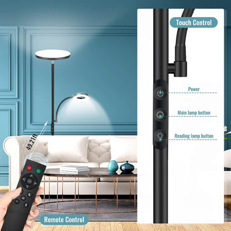 marctronic Floor Lamp, Upgraded 42W 4000LM Super Bright LED Floor Lamp for Living Room Bedroom, Dimmable Standing Reading Floor Lamps with Remote & Touch Control marctronic