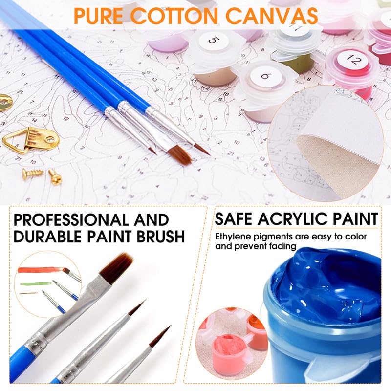 Diymood Paint by Numbers for Adults Dolphin, DIY Oil Painting Sunset Acrylic Paint by Number Kits for Kids Adults Beginner for Home Wall Decor 20x20 inch Diymood