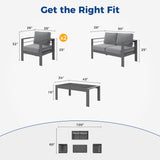 Wisteria Lane Outdoor Patio Furniture Set, 4 Pieces Aluminum Sectional Sofa, Metal Patio Conversation Set with Loveseat, 5 Inch Grey Cushion and Coffee Table (Dark Grey & Grey) Wisteria Lane