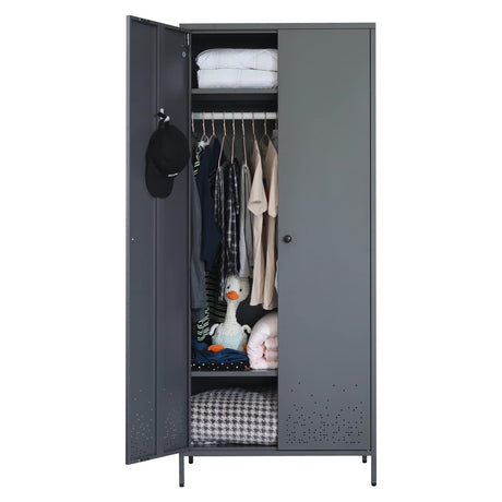 BESFUR Bedroom Armoires, Metal Wardrobe Armoire Closet with Hanging Rod, Adjustable Shelves, 20" D x 31.5" W x 74" H - Charcoal Grey BESFUR