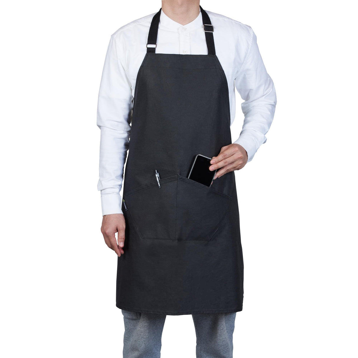 Restaurantware 32 x 26 Inch Cooking Apron 1 Flame Retardant Chef Apron - Adjustable Neck Straps For Men And Women Black Cotton Kitchen Apron Grill Bake Or Paint Durable Restaurantware