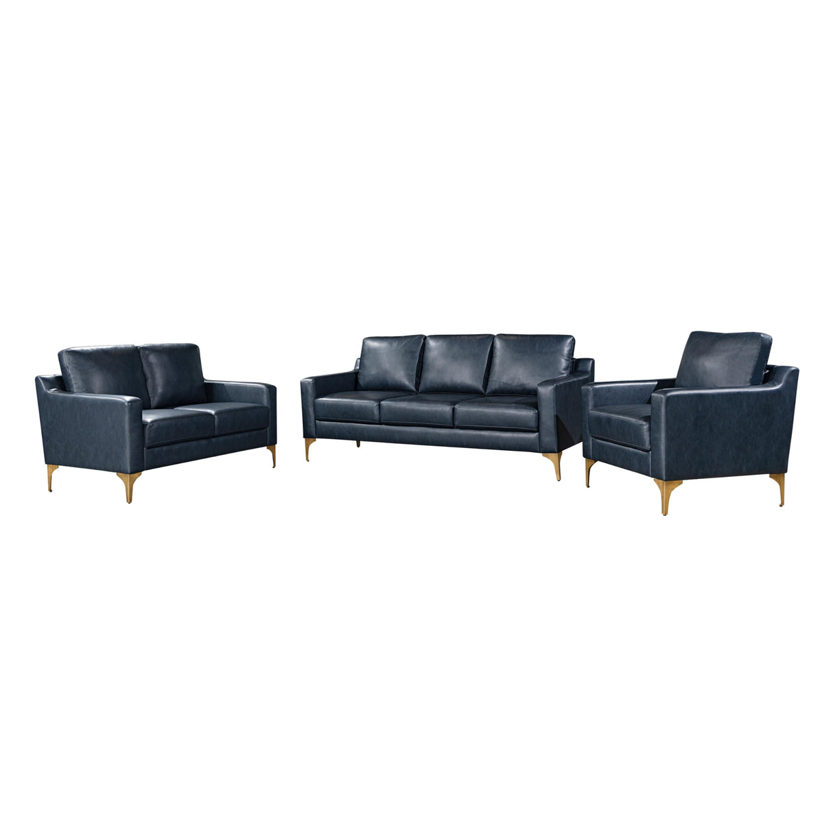 Serta Triton 78" Sofa, Transitional Modern, Dreamcoil Comfort, Metal Legs, Vegan Leather, Navy Blue Serta